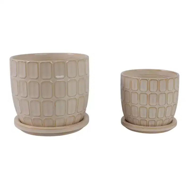 Jardinière décorative à motif squoval avec soucoupe – Pots de fleurs pour intérieur et extérieur, 7, 6, ivoire