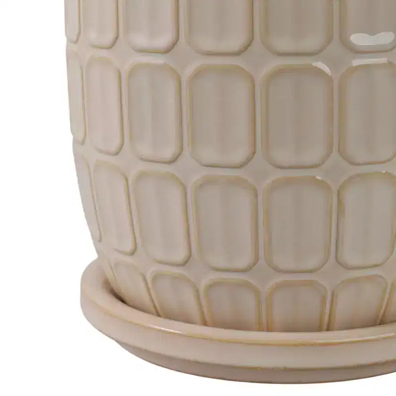 Jardinière décorative à motif squoval avec soucoupe – Pots de fleurs pour intérieur et extérieur, 7, 6, ivoire