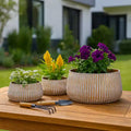 Modern Metal Flower Pots for Home Decor - Garden Planters for Patio, Living Room, or Entryway Plant Stand Indoor - Set of 3, 9, 5, 5, Gold & Brown