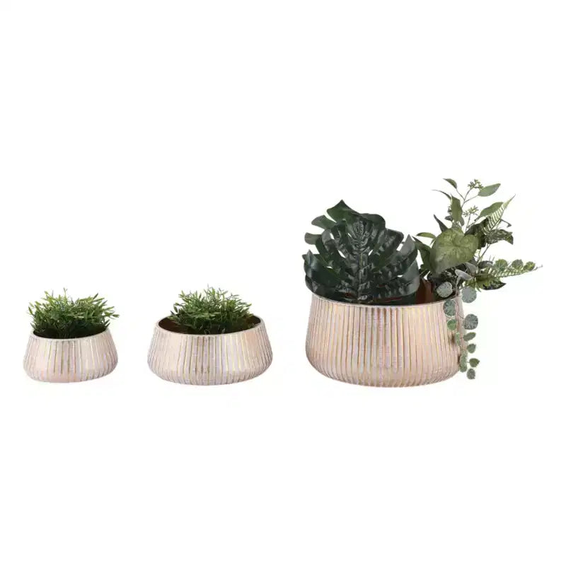 Pots de fleurs modernes en métal pour la décoration intérieure - Jardinières pour patio, salon ou entrée - Support de plantes d'intérieur - Lot de 3, 9, 5, 5, Or et marron