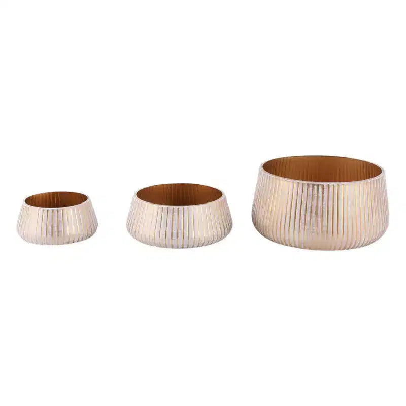 Pots de fleurs modernes en métal pour la décoration intérieure - Jardinières pour patio, salon ou entrée - Support de plantes d'intérieur - Lot de 3, 9, 5, 5, Or et marron