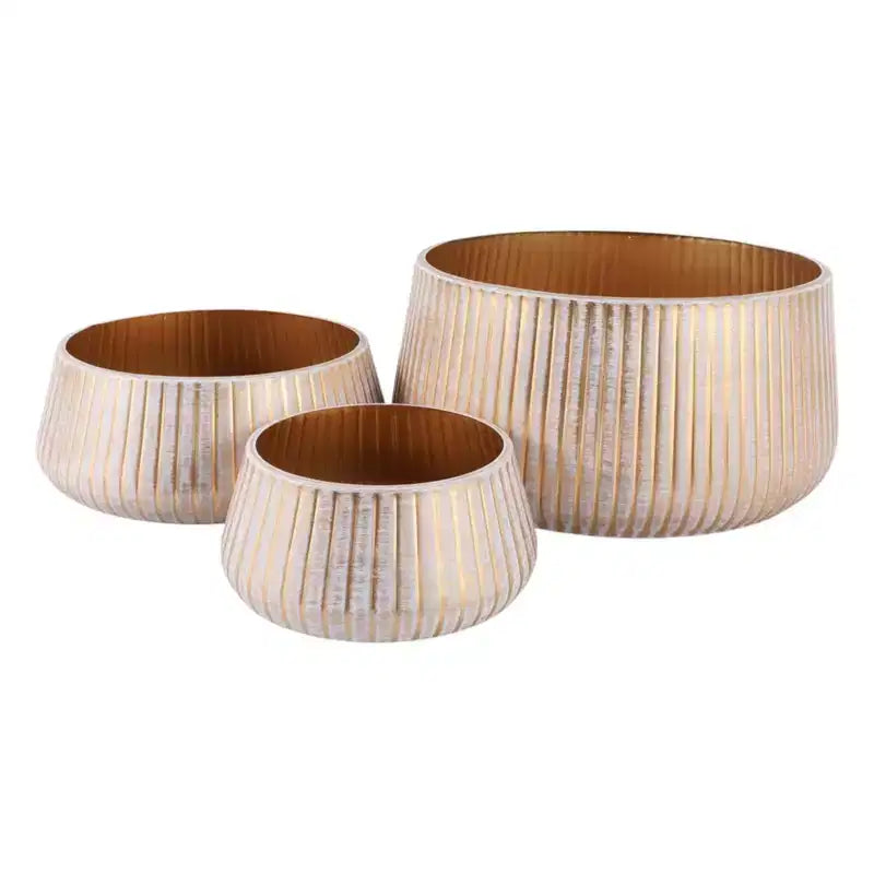 Pots de fleurs modernes en métal pour la décoration intérieure - Jardinières pour patio, salon ou entrée - Support de plantes d'intérieur - Lot de 3, 9, 5, 5, Or et marron