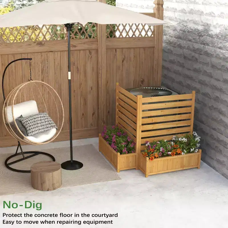 Clôture de climatisation, brise-vue extérieur en bois avec jardinière, sans creuser
