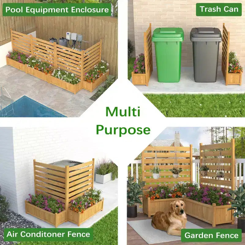Clôture de climatisation, brise-vue extérieur en bois avec jardinière, sans creuser