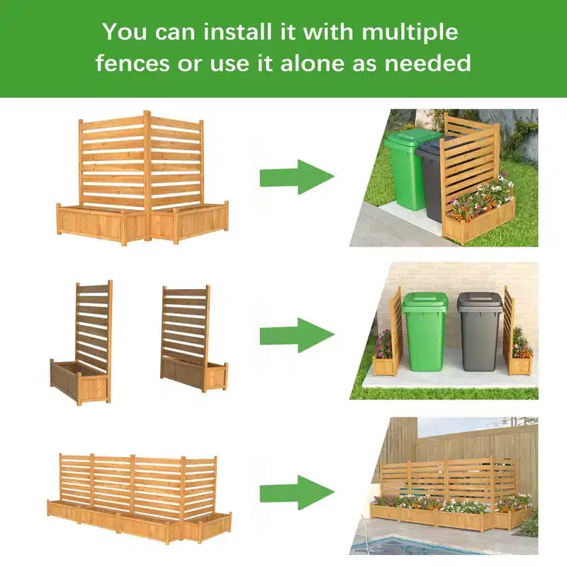 Clôture de climatisation, brise-vue extérieur en bois avec jardinière, sans creuser