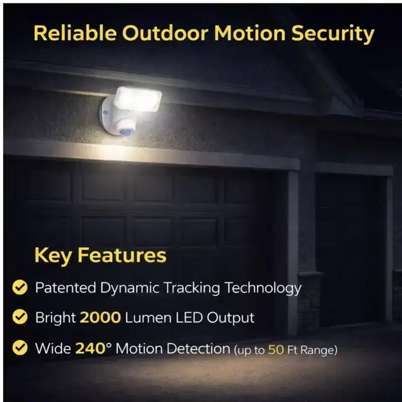 Projecteur de sécurité à détecteur de mouvement câblé avec suivi dynamique - LED d'extérieur 2000 Lumens 120V