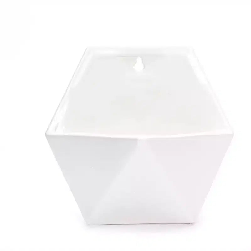 Pot de Fleurs Suspendu Mural Géométrique Blanc, Vase Triangulaire pour Patio, Plafond, pour Succulentes, Fleurs, Bonsaï, Décoration de Plantes pour Maison Moderne, Restaurant