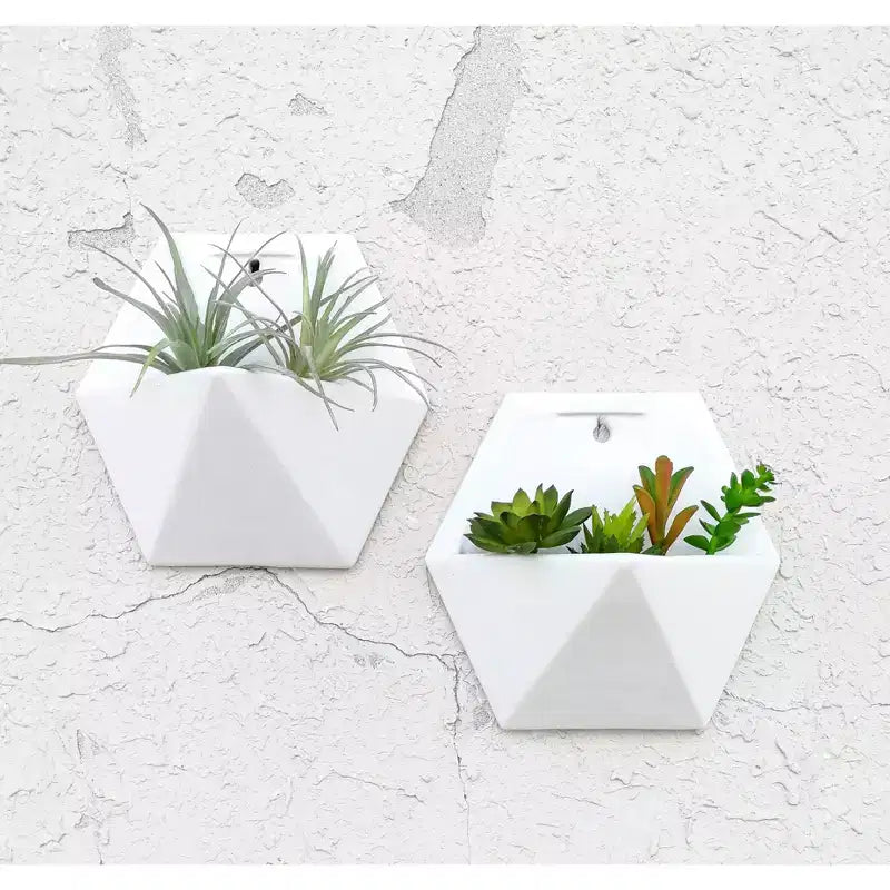 Pot de Fleurs Suspendu Mural Géométrique Blanc, Vase Triangulaire pour Patio, Plafond, pour Succulentes, Fleurs, Bonsaï, Décoration de Plantes pour Maison Moderne, Restaurant