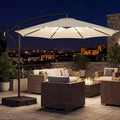 Parasol déporté avec lumière solaire LED, poids de sac de sable, parasol de jardin suspendu avec housse de protection, blanc crème