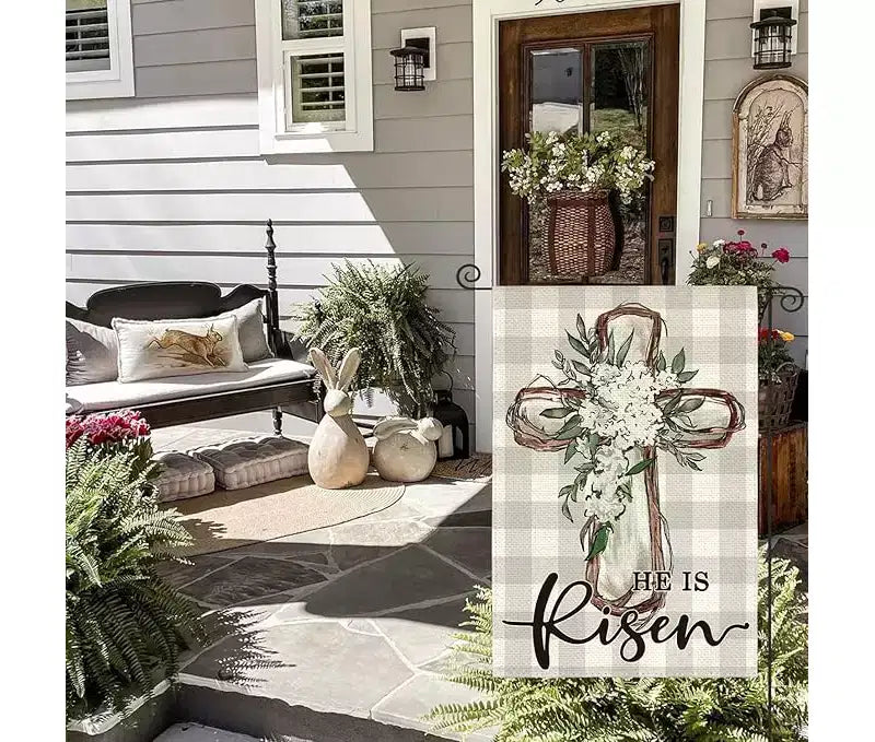 Drapeau de Pâques pour jardin, décoration extérieure de Pâques, plaid à carreaux de style « Buffalo », pour maison, cadeau de Pâques, simple face 12x18 pouces