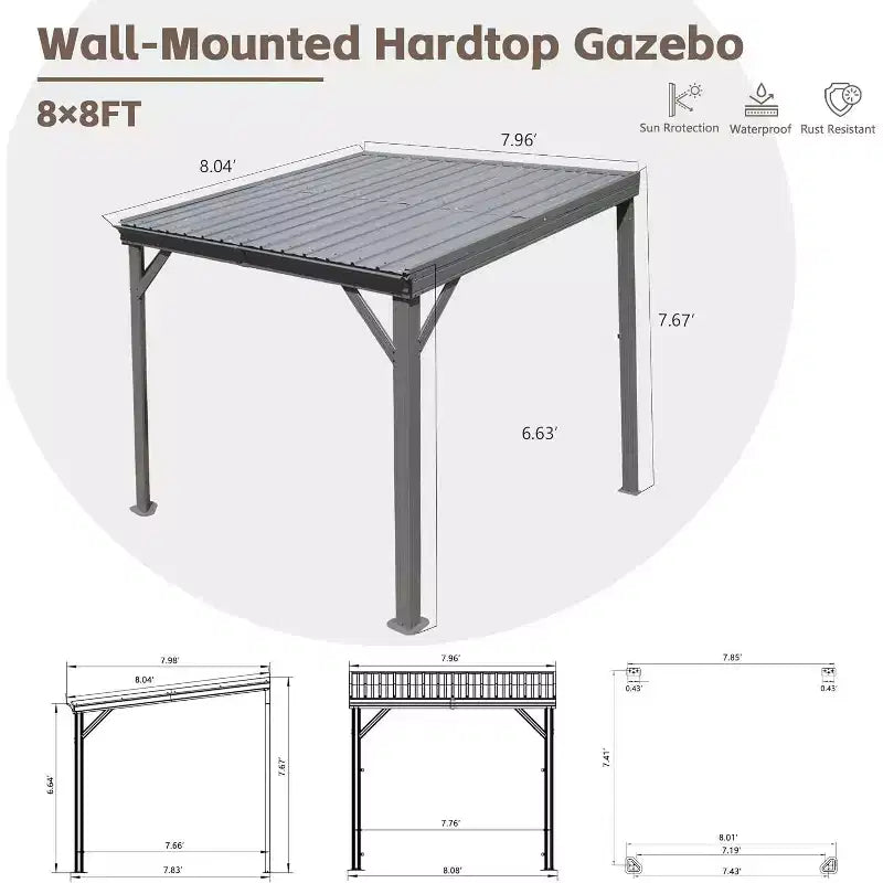 Gazebo mural 2,4 x 2,4 m avec système de drainage caché