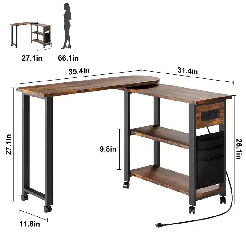 Table d'appoint pivotante avec roulettes blocables, sac de rangement supplémentaire, choisissez la taille et la couleur
