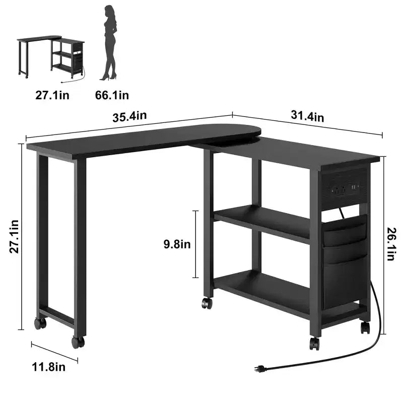 Table d'appoint pivotante avec roulettes blocables, sac de rangement supplémentaire, choisissez la taille et la couleur