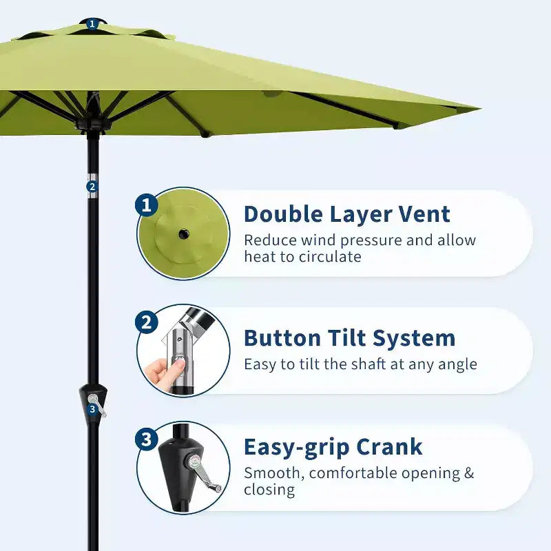 Parasol rond de 3 m, rotation à 360° par manivelle, inclinaison par bouton-poussoir, 8 baleines, protection UV imperméable, sans lumières, pour terrasse de piscine, cour, jardin
