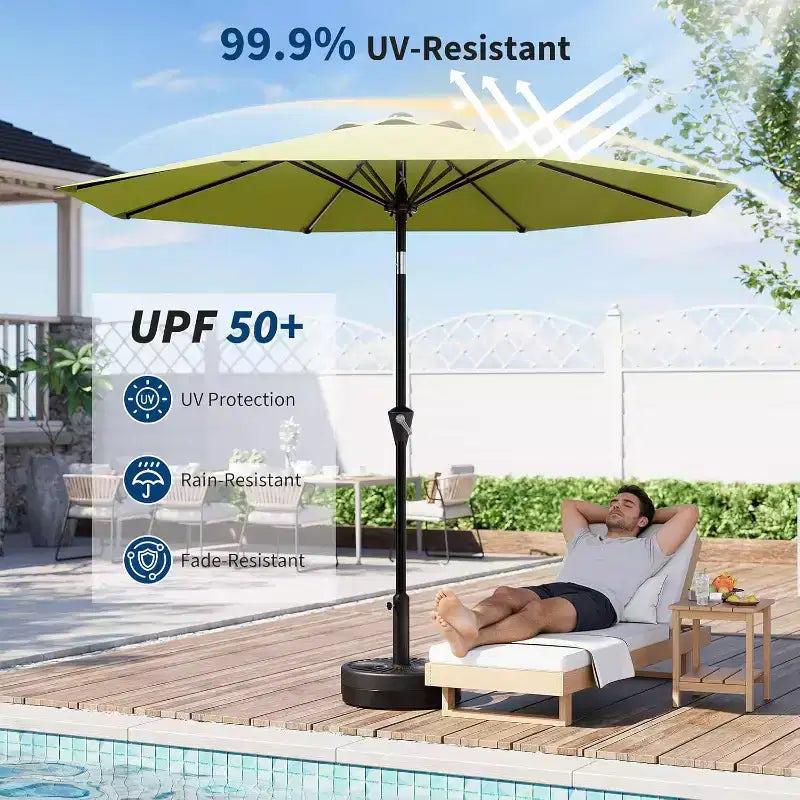 Parasol rond de 3 m, rotation à 360° par manivelle, inclinaison par bouton-poussoir, 8 baleines, protection UV imperméable, sans lumières, pour terrasse de piscine, cour, jardin