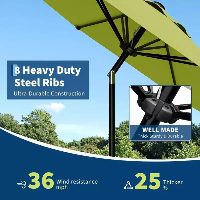 Parasol rond de 3 m, rotation à 360° par manivelle, inclinaison par bouton-poussoir, 8 baleines, protection UV imperméable, sans lumières, pour terrasse de piscine, cour, jardin