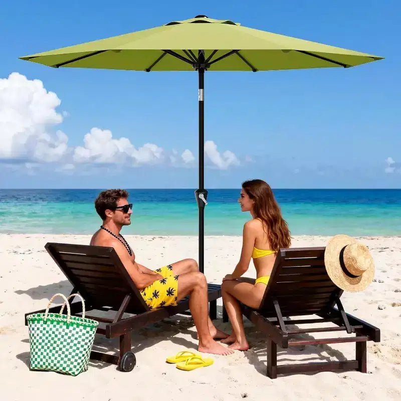 Parasol rond de 3 m, rotation à 360° par manivelle, inclinaison par bouton-poussoir, 8 baleines, protection UV imperméable, sans lumières, pour terrasse de piscine, cour, jardin