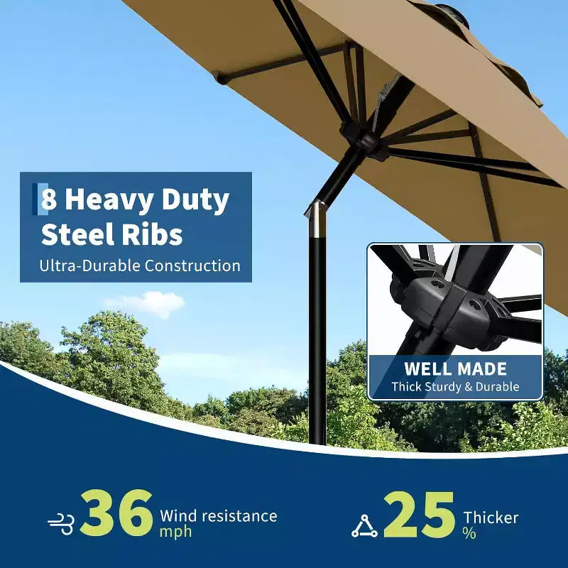 Parasol rond de 3 m, rotation à 360° par manivelle, inclinaison par bouton-poussoir, 8 baleines, protection UV imperméable, sans lumières, pour terrasse de piscine, cour, jardin