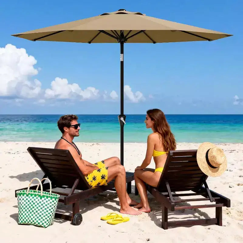 Parasol rond de 3 m, rotation à 360° par manivelle, inclinaison par bouton-poussoir, 8 baleines, protection UV imperméable, sans lumières, pour terrasse de piscine, cour, jardin