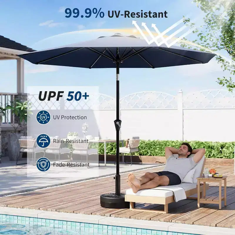 Parasol rond de 3 m, rotation à 360° par manivelle, inclinaison par bouton-poussoir, 8 baleines, protection UV imperméable, sans lumières, pour terrasse de piscine, cour, jardin