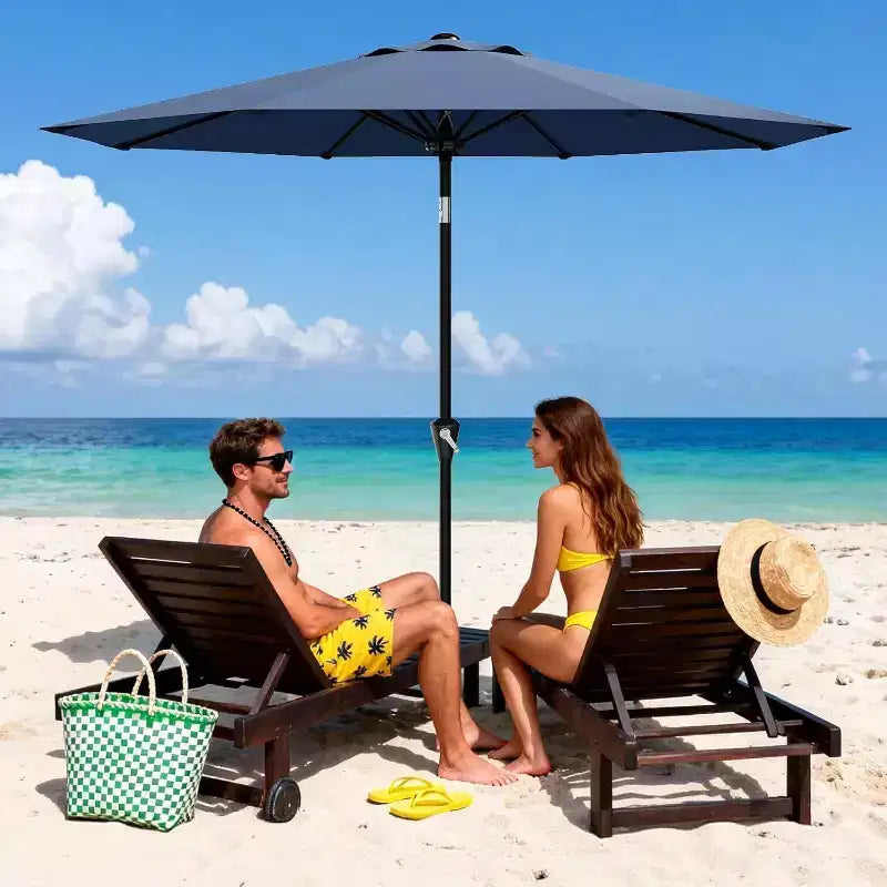 Parasol rond de 3 m, rotation à 360° par manivelle, inclinaison par bouton-poussoir, 8 baleines, protection UV imperméable, sans lumières, pour terrasse de piscine, cour, jardin