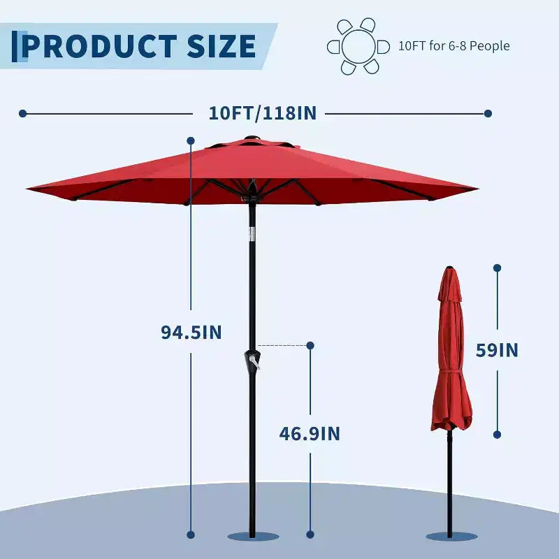 Parasol rond de 3 m, rotation à 360° par manivelle, inclinaison par bouton-poussoir, 8 baleines, protection UV imperméable, sans lumières, pour terrasse de piscine, cour, jardin
