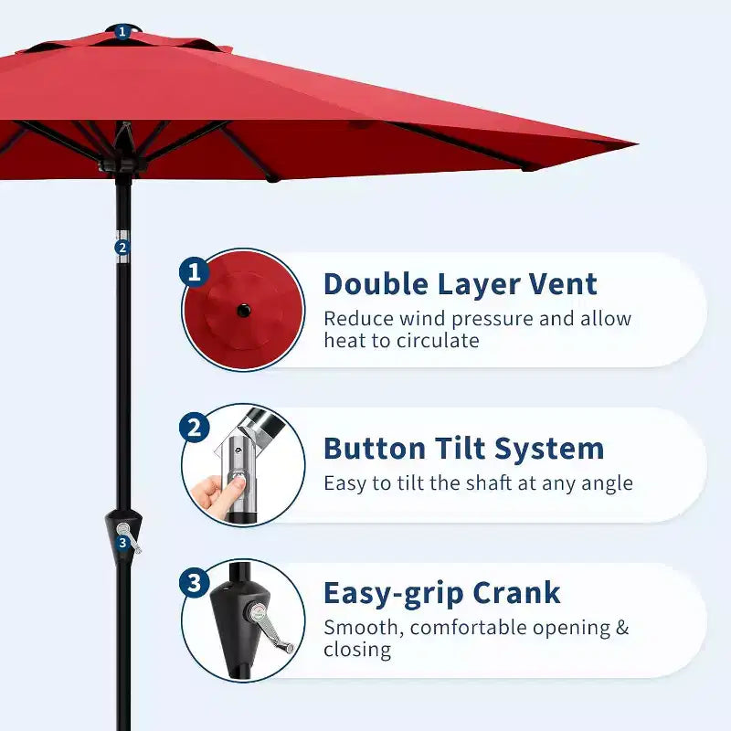 Parasol rond de 3 m, rotation à 360° par manivelle, inclinaison par bouton-poussoir, 8 baleines, protection UV imperméable, sans lumières, pour terrasse de piscine, cour, jardin