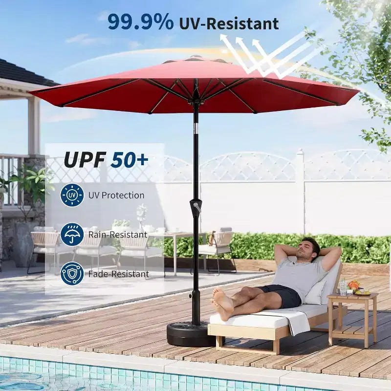 Parasol rond de 3 m, rotation à 360° par manivelle, inclinaison par bouton-poussoir, 8 baleines, protection UV imperméable, sans lumières, pour terrasse de piscine, cour, jardin