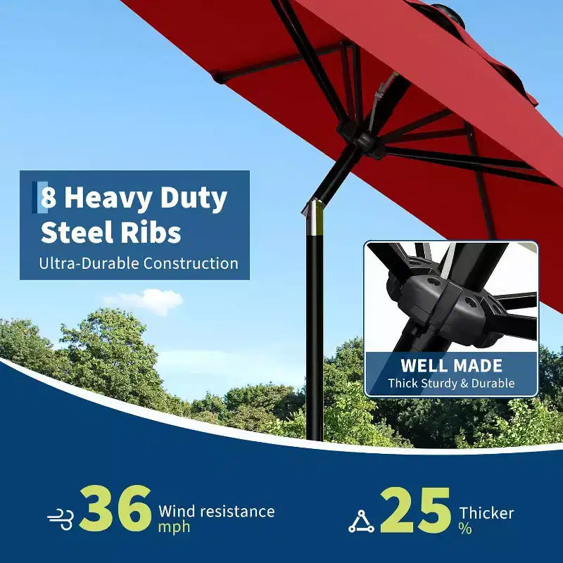 Parasol rond de 3 m, rotation à 360° par manivelle, inclinaison par bouton-poussoir, 8 baleines, protection UV imperméable, sans lumières, pour terrasse de piscine, cour, jardin