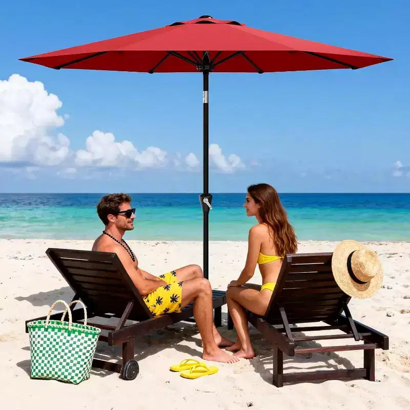 Parasol rond de 3 m, rotation à 360° par manivelle, inclinaison par bouton-poussoir, 8 baleines, protection UV imperméable, sans lumières, pour terrasse de piscine, cour, jardin