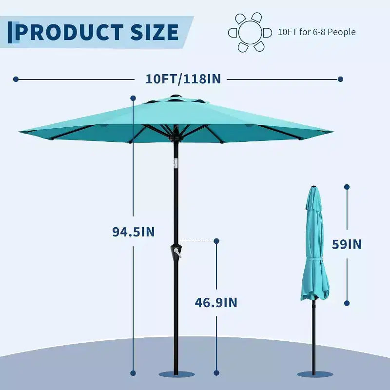 Parasol rond de 3 m, rotation à 360° par manivelle, inclinaison par bouton-poussoir, 8 baleines, protection UV imperméable, sans lumières, pour terrasse de piscine, cour, jardin