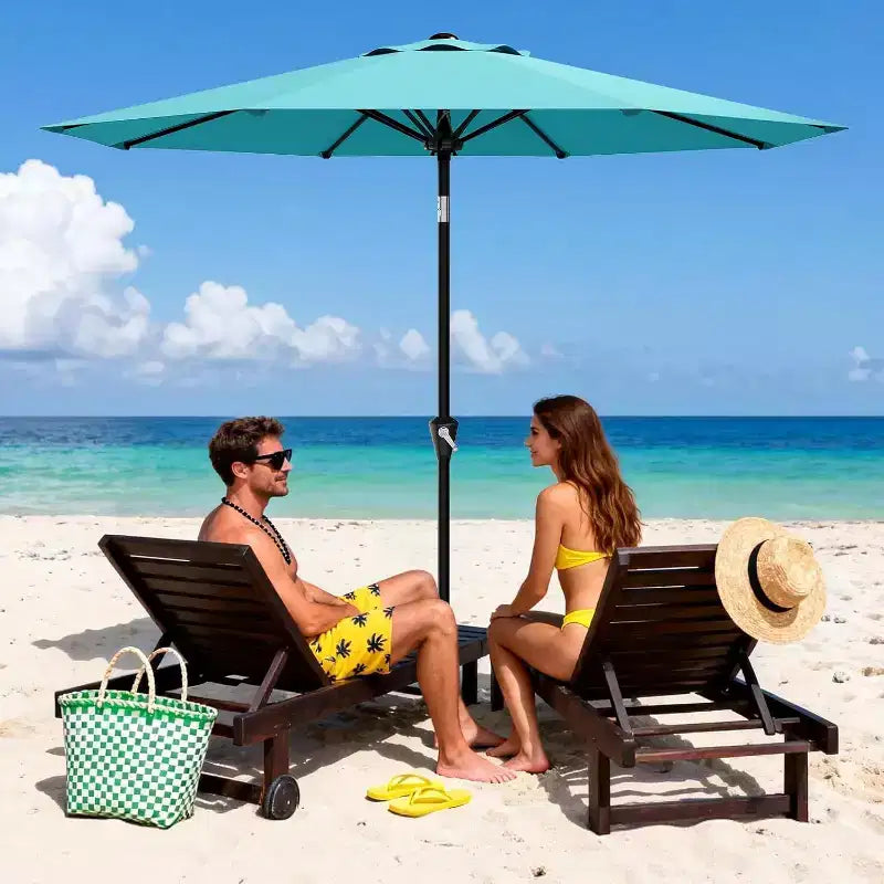 Parasol rond de 3 m, rotation à 360° par manivelle, inclinaison par bouton-poussoir, 8 baleines, protection UV imperméable, sans lumières, pour terrasse de piscine, cour, jardin