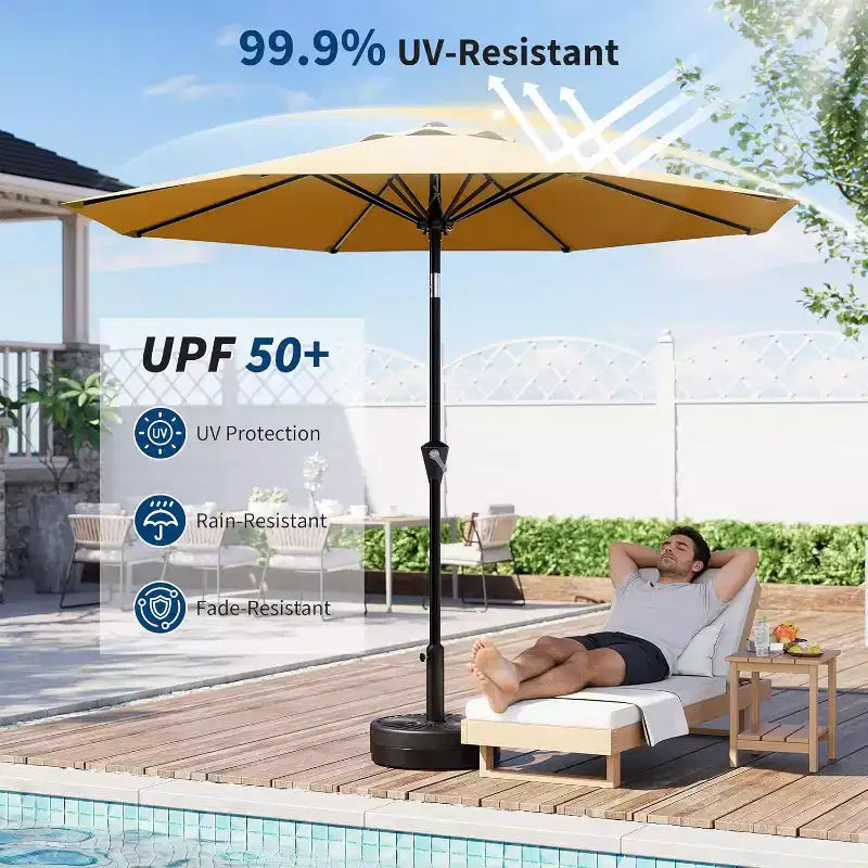 Parasol rond de 3 m, rotation à 360° par manivelle, inclinaison par bouton-poussoir, 8 baleines, protection UV imperméable, sans lumières, pour terrasse de piscine, cour, jardin