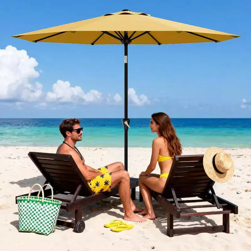 Parasol rond de 3 m, rotation à 360° par manivelle, inclinaison par bouton-poussoir, 8 baleines, protection UV imperméable, sans lumières, pour terrasse de piscine, cour, jardin