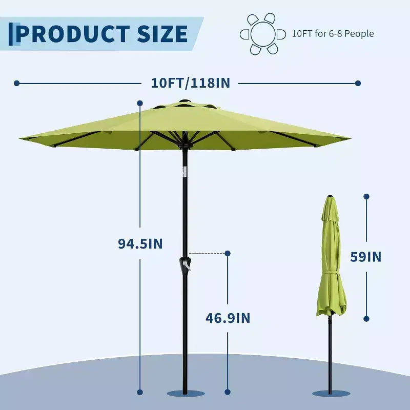 Parasol rond de 3 m, rotation à 360° par manivelle, inclinaison par bouton-poussoir, 8 baleines, protection UV imperméable, sans lumières, pour terrasse de piscine, cour, jardin