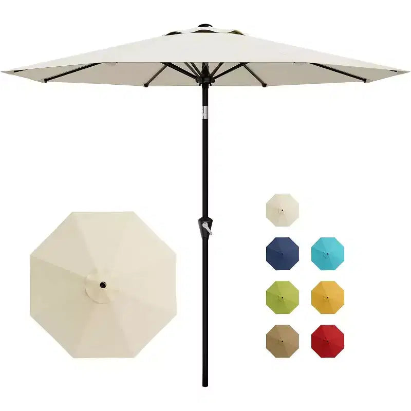 DobleePy 10FT Round Patio Umbrella, 360 Rotation Crank, Push Button Tilt, 8 Ribs, UV Protection Waterproof, No Lights, for Pool Deck Yard Garden