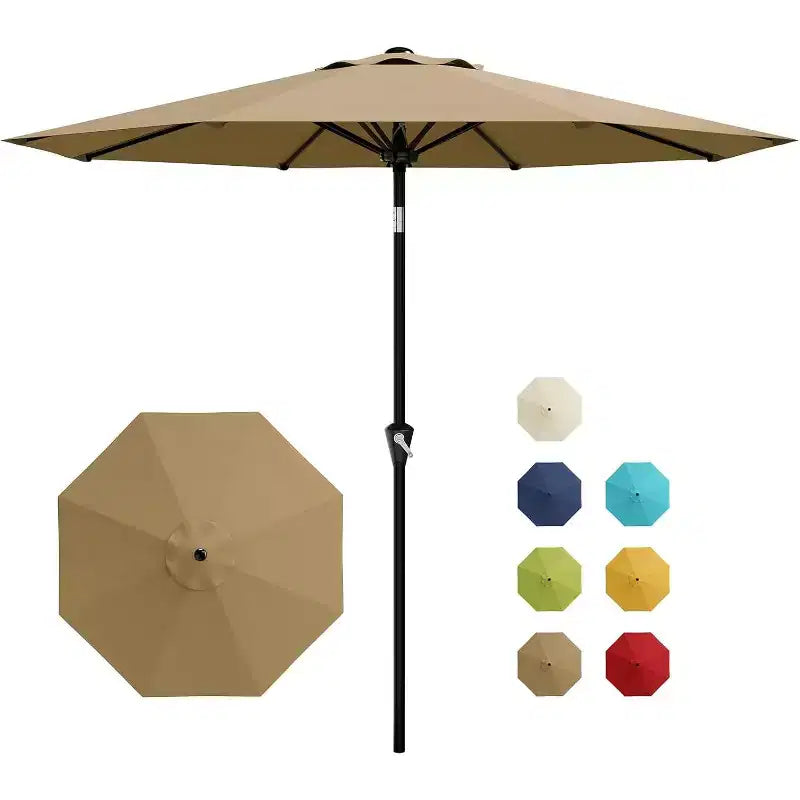 Parasol rond de 3 m, rotation à 360° par manivelle, inclinaison par bouton-poussoir, 8 baleines, protection UV imperméable, sans lumières, pour terrasse de piscine, cour, jardin