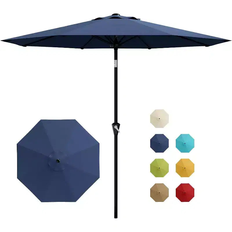 Parasol rond de 3 m, rotation à 360° par manivelle, inclinaison par bouton-poussoir, 8 baleines, protection UV imperméable, sans lumières, pour terrasse de piscine, cour, jardin