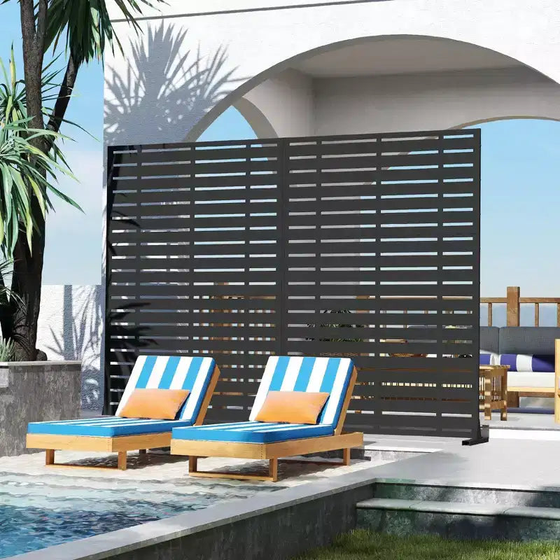 Clihome Freestanding Outdoor Privacy Screen with Metal Frame & Resin Panels
