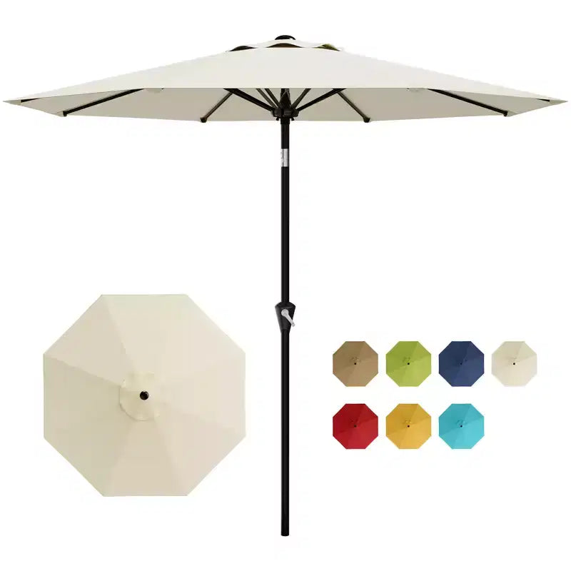 Patio Umbrella, Market Umbrella  9FT Outdoor UV Protection 50+ Shade Canopy with Push Button Tilt & Crank Lift, 8 Sturdy Ribs for Garden, Pool, Deck