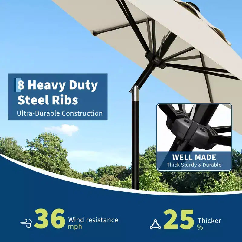 Parasol déporté 2,70 m, protection UV 50+, inclinable à bouton-poussoir et manivelle, 8 baleines robustes pour jardin, piscine, terrasse