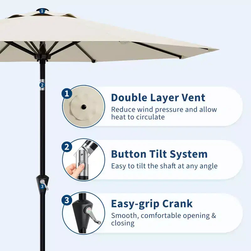 Parasol déporté 2,70 m, protection UV 50+, inclinable à bouton-poussoir et manivelle, 8 baleines robustes pour jardin, piscine, terrasse