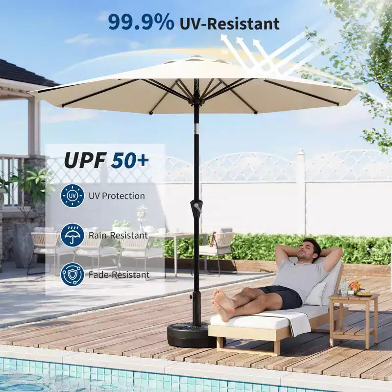 Parasol déporté 2,70 m, protection UV 50+, inclinable à bouton-poussoir et manivelle, 8 baleines robustes pour jardin, piscine, terrasse