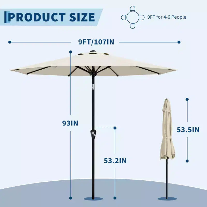 Parasol déporté 2,70 m, protection UV 50+, inclinable à bouton-poussoir et manivelle, 8 baleines robustes pour jardin, piscine, terrasse