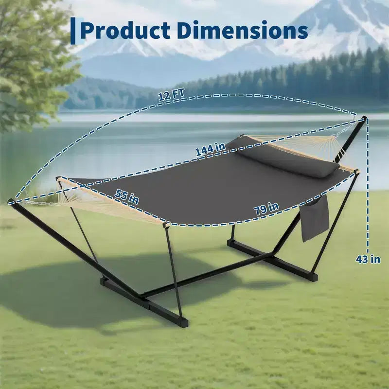Hamac double d'extérieur avec support en acier robuste et réglable, hamac portable 2 personnes pour patio, jardin, plage, arrière-cour, capacité de 204 kg pour la relaxation
