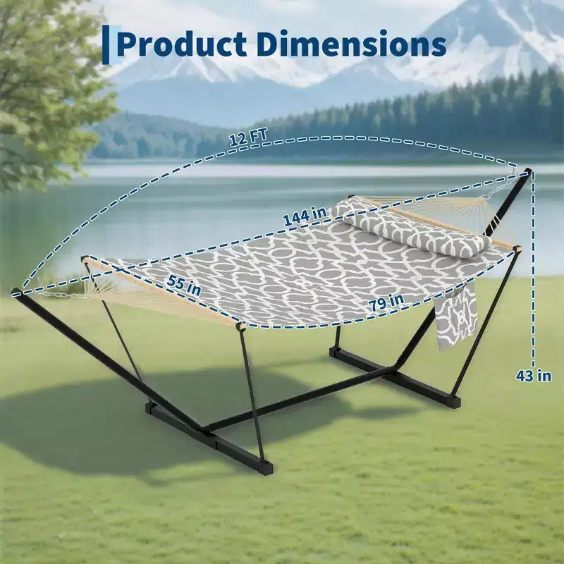 Hamac double d'extérieur avec support en acier robuste et réglable, hamac portable 2 personnes pour patio, jardin, plage, arrière-cour, capacité de 204 kg pour la relaxation