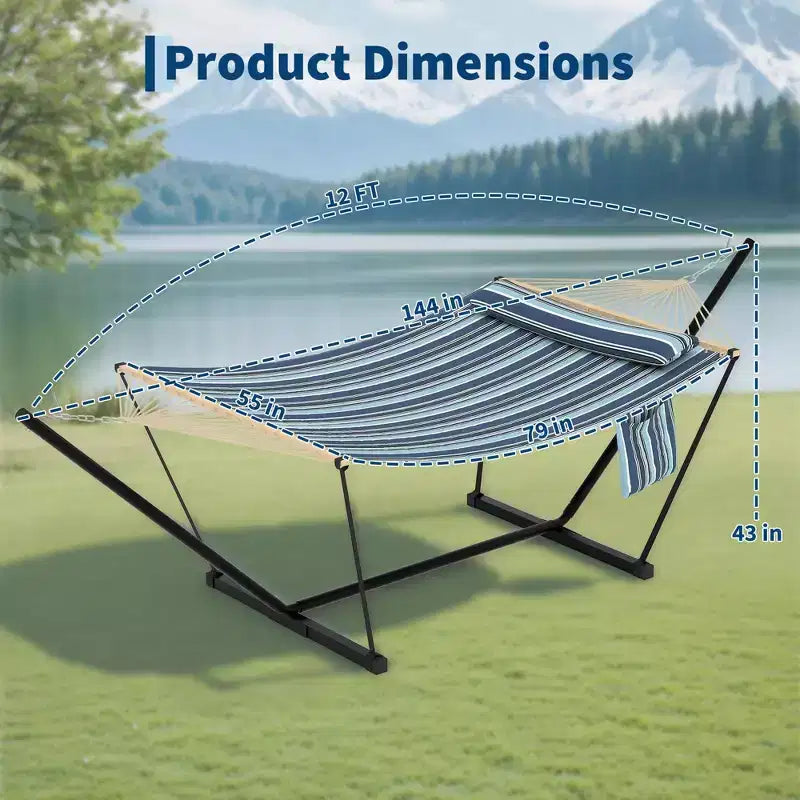 Hamac double d'extérieur avec support en acier robuste et réglable, hamac portable 2 personnes pour patio, jardin, plage, arrière-cour, capacité de 204 kg pour la relaxation