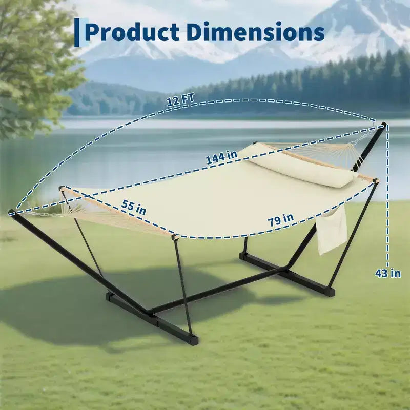 Hamac double d'extérieur avec support en acier robuste et réglable, hamac portable 2 personnes pour patio, jardin, plage, arrière-cour, capacité de 204 kg pour la relaxation