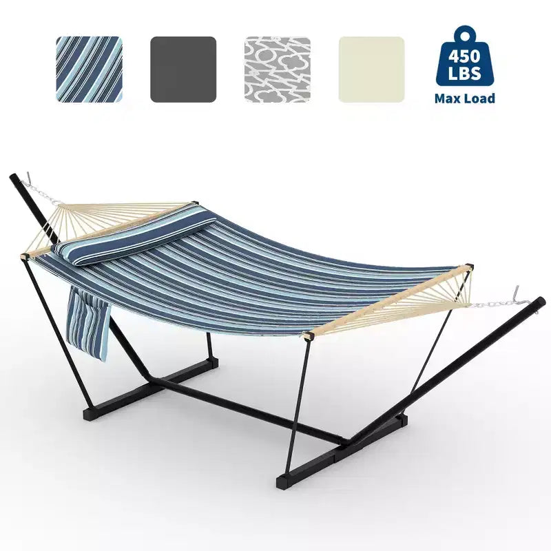 Outdoor Double Hammock with Heavy Duty Adjustable Steel Stand, Portable 2 Person Hammock for Patio Garden Beach Backyard, 450lb Capacity Relaxation