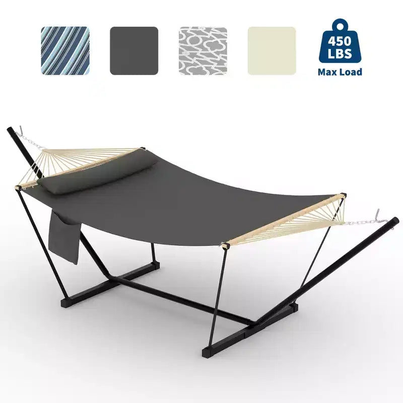 Hamac double d'extérieur avec support en acier robuste et réglable, hamac portable 2 personnes pour patio, jardin, plage, arrière-cour, capacité de 204 kg pour la relaxation